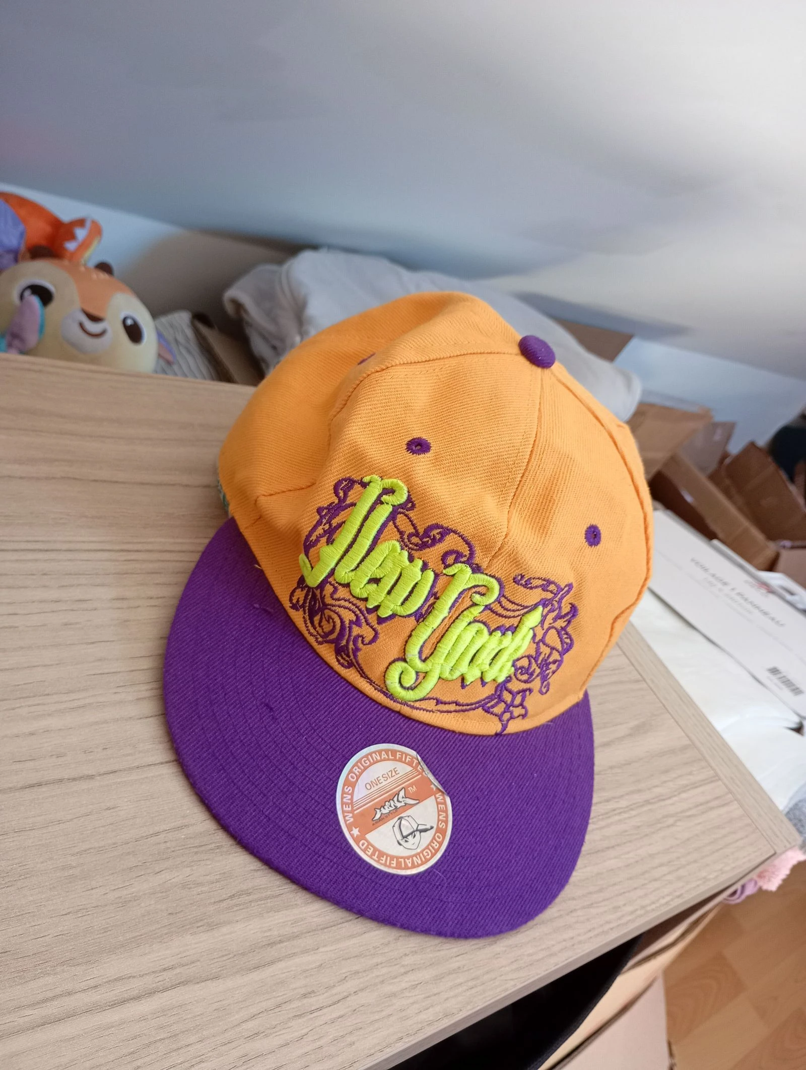 Vintage jaren 90 snapback pet verstelbaar oranje en paars – photo 7